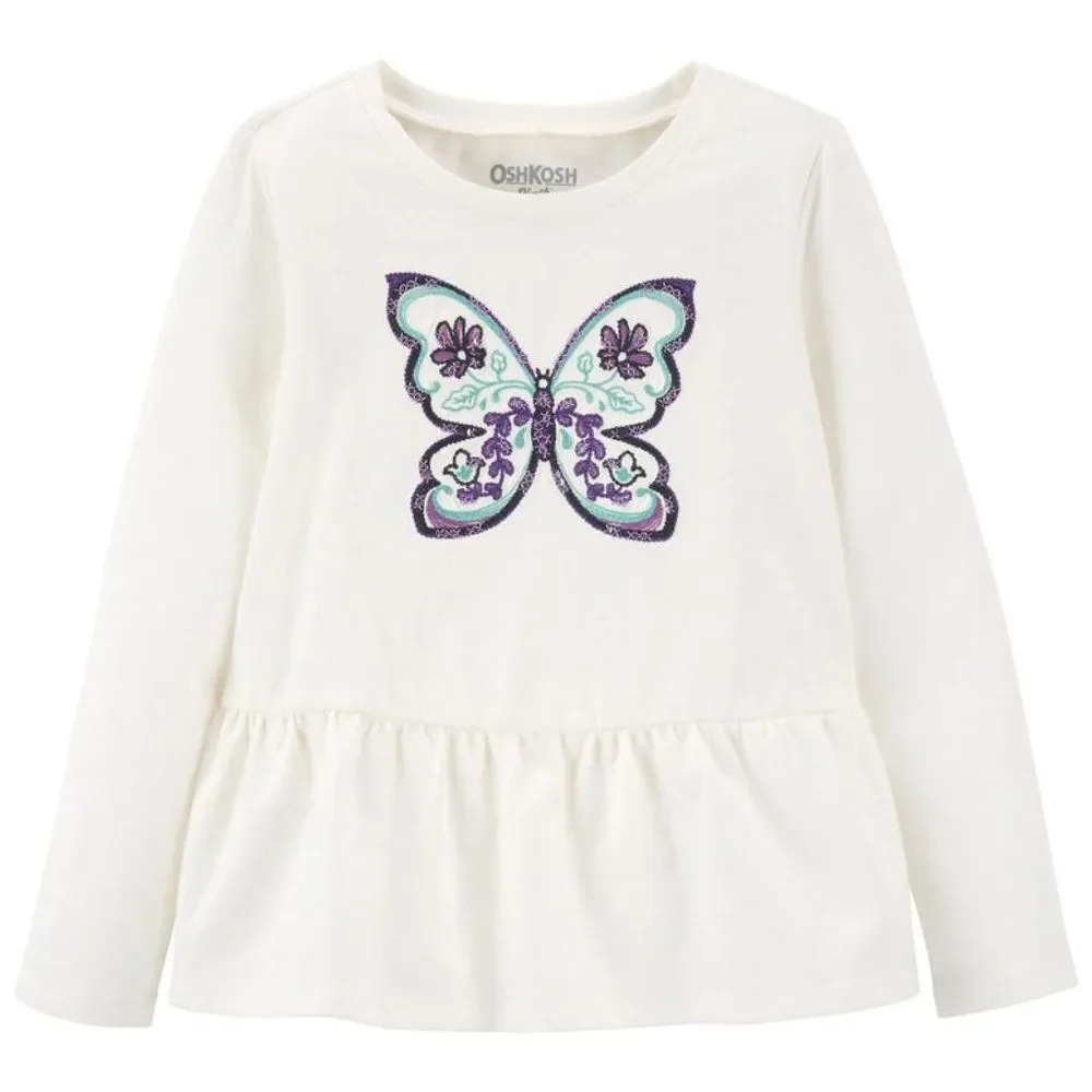 Girls OshKosh Butterfly Sequin Long Sleeve Top Shirt 3T New
